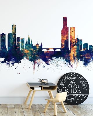 Melbourne Australia Skyline Blue & Bronze Wallpaper