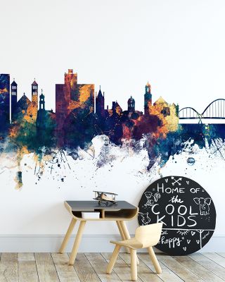 Middlesbrough England Skyline Blue & Bronze Wallpaper
