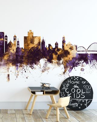 Middlesbrough England Skyline Purple & Gold Wallpaper