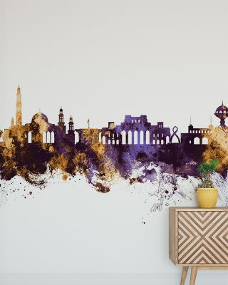 Muscat Oman Skyline Purple & Gold Wallpaper