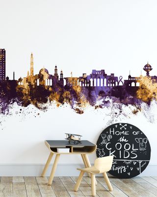 Muscat Oman Skyline Purple & Gold Wallpaper