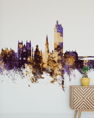 Nantes France Skyline Purple & Gold Wallpaper