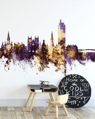 Nantes France Skyline Purple & Gold Wallpaper