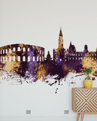 Nîmes France Skyline Purple & Gold Wallpaper