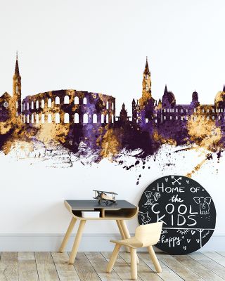 Nîmes France Skyline Purple & Gold Wallpaper