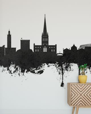 Norwich England Skyline Black & White Wallpaper