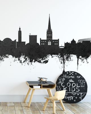 Norwich England Skyline Black & White Wallpaper