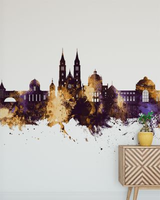 Nurnberg Germany Skyline Purple & Gold Wallpaper