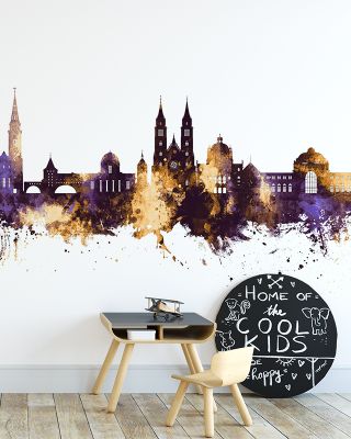Nurnberg Germany Skyline Purple & Gold Wallpaper