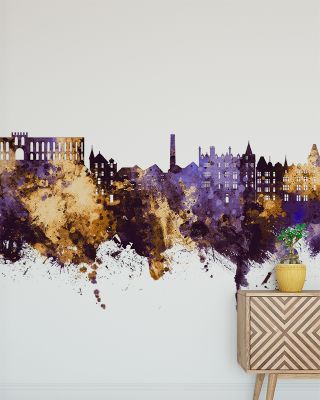 Oban Scotland Skyline Purple & Gold Wallpaper