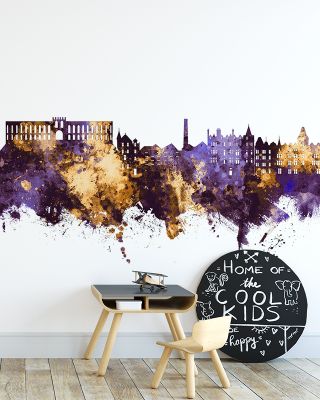 Oban Scotland Skyline Purple & Gold Wallpaper