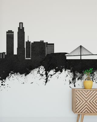 Omaha Nebraska Skyline Black & White Wallpaper