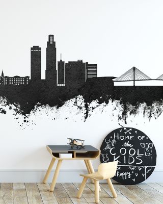 Omaha Nebraska Skyline Black & White Wallpaper