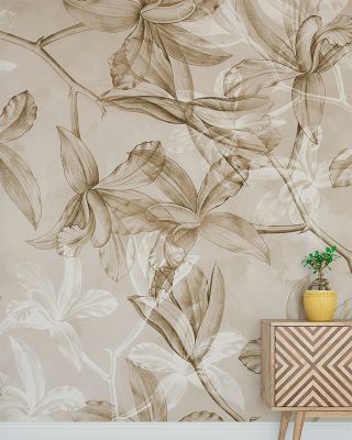 Orchids on Water Floral Wallpaper