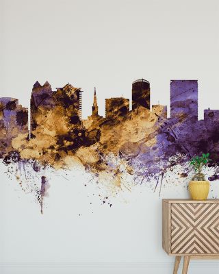 Orlando Florida Skyline Purple & Gold Wallpaper