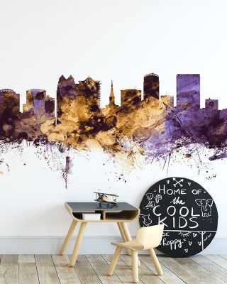 Orlando Florida Skyline Purple & Gold Wallpaper