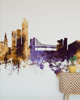 Oslo Skyline Purple & Gold Wallpaper