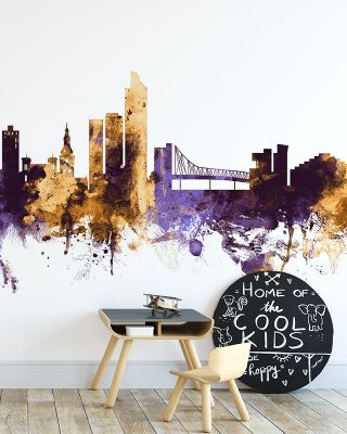 Oslo Skyline Purple & Gold Wallpaper