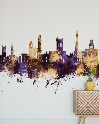 Paisley Skyline Purple & Gold Wallpaper