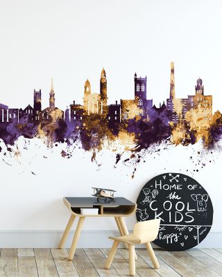 Paisley Skyline Purple & Gold Wallpaper