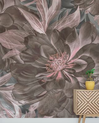 Peony Study - Ash and Pink Floral Wallpaper