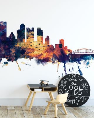 Pittsburg Pennsylvania Skyline Blue & Bronze Wallpaper