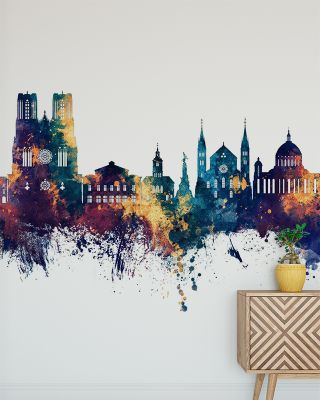 Reims France Skyline Blue & Bronze Wallpaper