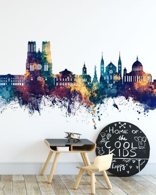 Reims France Skyline Blue & Bronze Wallpaper