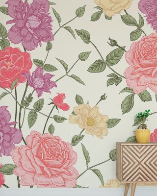 Retro Clematis Botanical Wallpaper