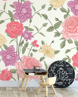 Retro Clematis Botanical Wallpaper