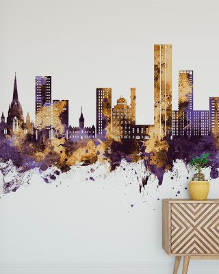 Salford England Skyline Purple & Gold Wallpaper