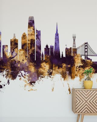 San Francisco Skyline Purple & Gold Wallpaper