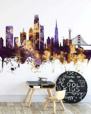 San Francisco Skyline Purple & Gold Wallpaper