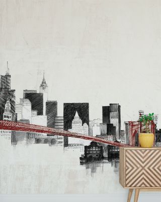 Skyline Crossing Red Abstract Wallpaper