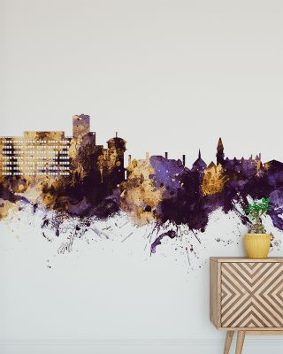 Solihull England Skyline Purple & Gold Wallpaper