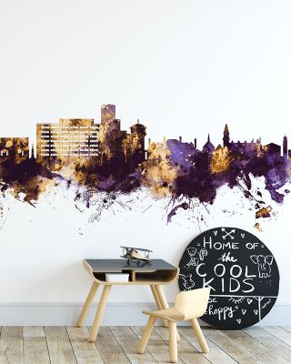 Solihull England Skyline Purple & Gold Wallpaper