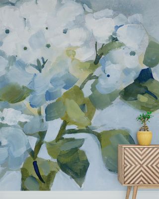 Spring Cottage Hydrangeas Floral Wallpaper