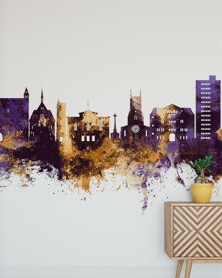 St Albans England Skyline Purple & Gold Wallpaper