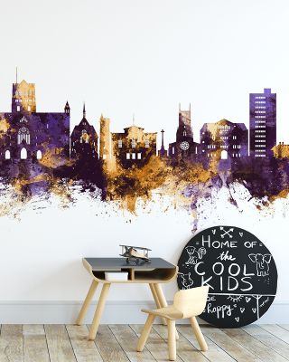 St Albans England Skyline Purple & Gold Wallpaper