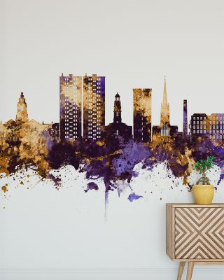 Stockport England Skyline Purple & Gold Wallpaper