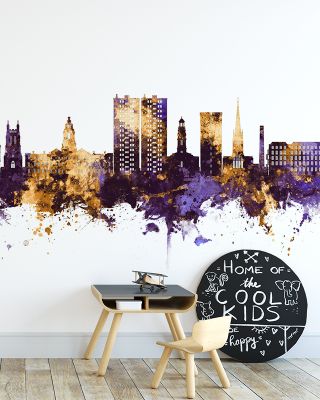 Stockport England Skyline Purple & Gold Wallpaper