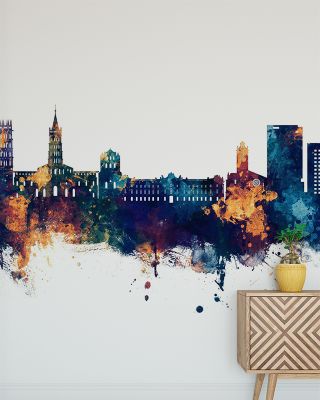 Toulouse France Skyline Blue & Bronze Wallpaper