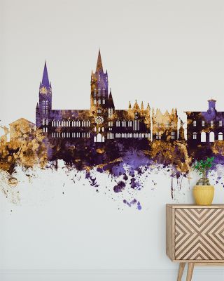 Truro England Skyline Purple & Gold Wallpaper