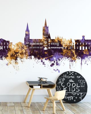 Truro England Skyline Purple & Gold Wallpaper