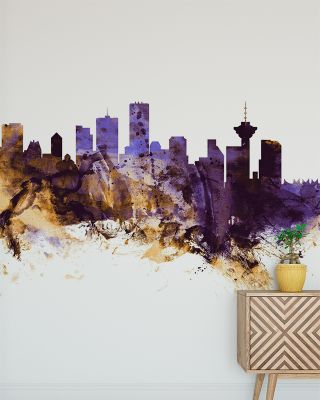 Vancouver Canada Skyline Purple & Gold Wallpaper
