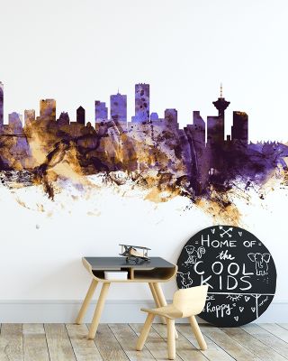 Vancouver Canada Skyline Purple & Gold Wallpaper