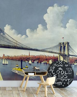 Vintage Illustration of East River Bridge, New York Wallpaper