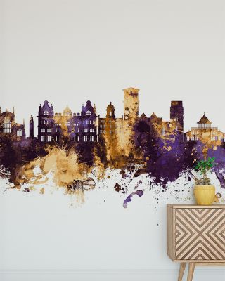 Wigan England Skyline Purple & Gold Wallpaper