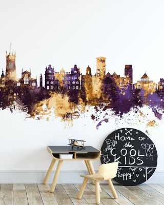 Wigan England Skyline Purple & Gold Wallpaper