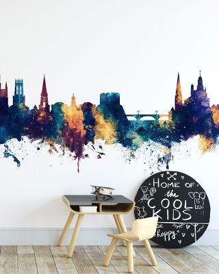 York England Skyline Blue & Bronze Wallpaper